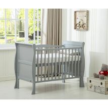 MCC Solid Wooden Cot bed Savannah Sleigh Cotbed & Water Repellent Mattress GREY