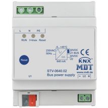 Busspannungsversorgung MDT TECHNOLOGIES 4TE REG 640mA KNX 230VAC – LED-Anzeige – Max. Ausgangsstrom 640mA – Sekundärspannung 29V