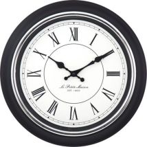 Mebus Quarz Wanduhr – Schwarz – Weißes Ziffernblatt mit großen römischen Ziffern – Hochwertiges Quarzwerk – 12968