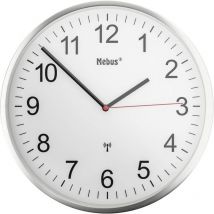 Orologio da parete radiocontrollato con cornice in alluminio Numeri classici di facile lettura, argento e bianco - Mebus