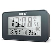 Mebus 51460 Funkwecker – LCD-Anzeige – 2 Weckzeiten – Temperaturanzeige – Anthrazit – 7,1 x 12 x 4,8 cm