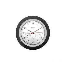 Mebus - horloge murale sans fil avec thermomètre et hygromètre, cadre noir, cadran blanc, diamètre 29 cm, rond, modèle : 19449, no