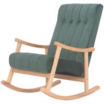 Décoshop26 - Mecedora de terciopelo verde con botones decorativos, base de madera clara FAB10080