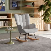 Pergar - Mecedora, silla mecedora, mecedora de peluche de terciopelo, patas de madera maciza, para salón, escandinavo, dormitorio, gris claro,