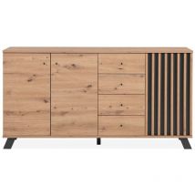 Buffet 3 puertas y 4 cajones decoración roble artesanal L160 cm - LUBLIN