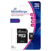 Mediarange - 32GB microSDHC - 32 Go - MicroSDHC - Classe 10 - 45 Mo/s - 15 Mo/s - Noir (MR959)
