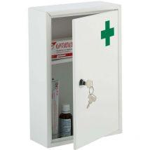 Medicine cabinet, lockable, 2 levels, steel, HxWxD: 32x21.5x8 cm, for medicines, hanging, white