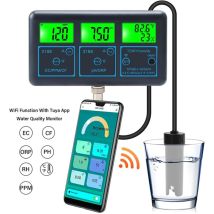 Aiperq - Medidor de conductividad 7 en 1 pH/EC ppm cf, comprobador de calidad del agua, 0,0-14,0 pH/0,1999 ms/cm, para acuarios e hidroponía.
