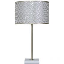 Vanity Living - Medium Gold Metal And Marble Table Lamp With Marrakech Mesh Shade