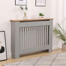 Home Source - Medium Grey Oak Top Radiator Cover Wooden Wall Cabinet Shelf Slatted Grill York