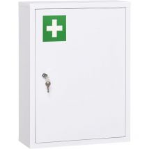 Medizinschrank, Apothekerschrank mit 3 Fächern, Medikamentenschrank, Abschließbarer Erste Hilfe Schrank mit 2 Schlüsseln, Stahl, Weiß, 40 x 15 x 53,5