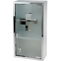 Medizinschrank mit Glastür und Erste-Hilfe Kreuz, Edelstahl und Glas