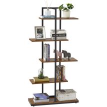 Meerveil Bücherregal, Standregal, 5 Lagiges Asymmetrisches Split-level Lagerregal, 74x28x144.5cm, Braun