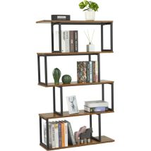 Meerveil Libreria A Forma Di S, Scaffale Portaoggetti, Libreria A 4 Ripiani, Libreria In Stile Industriale, Con Struttura In Metallo, 76 X 24 X127.5cm