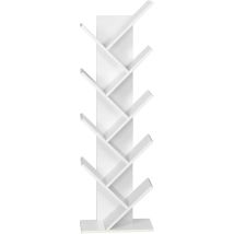 Libreria, Scaffale In Legno Ad Albero Moderna 8 Piani Autoportante Per Soggiorno Libreria 40 X 20 X 127 Cm Bianco - Meerveil