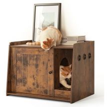 Bac et maison de toilette pour Chat avec porte et trous de ventilation pour Salon chambre Entrée 76.5 x 55 x 48.5 cm Marron Mondeer