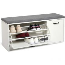 Mondeer Scarpiera Panca, Portascarpe con Cuscino Salvaspazio in Legno per Ingresso Corridoio, 100 x 30 x 46 cm (Bianco)