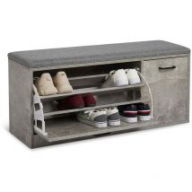 Scarpiera Panca, Portascarpe con Cuscino Salvaspazio in Legno per Ingresso Corridoio, 100 x 30 x 46 cm (Grigio) - Mondeer