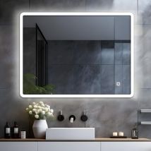 Led Badspiegel mit Beleuchtung Badezimmerspiegel mit Touch Dimmbar dreifarbiges Licht Antibeschlag Wandspiegel, 120 x 70 cm nur Kaltweiß - Meesalisa