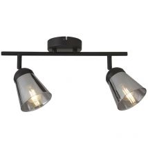 Mega 2-flammiger Strahler, schwarzes Metall mit Rauchglas
