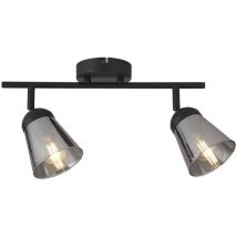 Mega 2-flammiger Strahler, schwarzes Metall mit Rauchglas