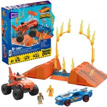 Hot Wheels - mega Coffret de Construction de 226 pièces Parcours Tiger Shark Chocs et Fracas avec 1 mini-figurine de chauffeur et 1 aileron de