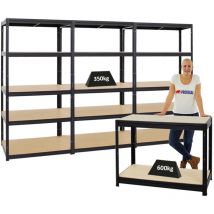 Proregal-preiswerte Qualität - Mega Deal 3x Étagère charge lourde slim elephant m HxLxP 180x90x60cm & 1x Etabli dino réglable en hauteur 90x120x60cm