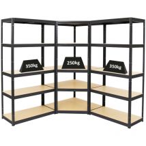 Mega Deal 1x Étagère d'angle + 2x Étagère charge lourde slim elephant s Noir Lot d'étagères robustes de Garage, Atelier, Cave, sous-sol, Stockage,