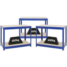 Proregal-preiswerte Qualität - Mega Deal 3x Etabli dino réglable en hauteur HxLxP 90x120x60cm Capacité de charge 600kg Bleu Etabli d'Atelier, Table
