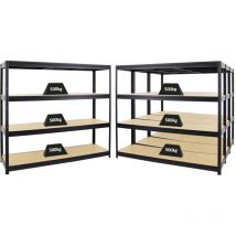 Proregal-preiswerte Qualität - Mega Deal 4x Étagère charge lourde dino HxLxP 180x200x60cm 500kg par niveau Noir Lot d'étagères robustes de Garage,