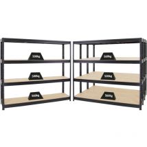 Proregal-preiswerte Qualität - Mega Deal 4x Étagère charge lourde dino HxLxP 180x200x45cm 500kg par niveau Noir Lot d'étagères robustes de Garage,