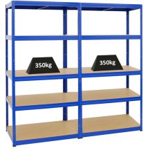 Proregal-preiswerte Qualität - Mega Deal 2x Étagère charge lourde slim elephant m HxLxP 180x90x60cm 5 niveaux 350kg par niveau Bleu Lot d'étagères