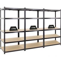 Proregal-preis-/leistungssieger - Mega Deal 3x étagère robuste taurus HxLxP 180x90x60cm Charge du compartiment 175kg Noir étagère de garage étagère