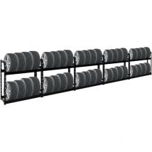 Proregal-regale Günstig Kaufen - Mega Deal 5x Étagère à pneus tiger HxLxP 100x110x35cm Charge max. 150kg Jusqu'à 40 pneus 2 niveaux Noir Porte-Pneu,
