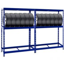 Proregal-regale Günstig Kaufen - Mega Deal 2x Étagère à pneus tiger HxLxP 180x130x50cm jusqu'à 24 pneus avec tablette Bleu Porte-Pneu, Rayonnage,