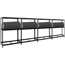 Mega Deal 4x Étagère à pneus TIGER HxLxP 180x130x50cm jusqu'à 48 pneus avec tablette Noir Porte-Pneu, Rayonnage, Stockage, Rangement de pneus,