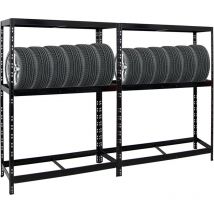 Proregal-regale Günstig Kaufen - Mega Deal 2x Étagère à pneus tiger HxLxP 180x130x50cm jusqu'à 24 pneus avec tablette Noir Porte-Pneu, Rayonnage,