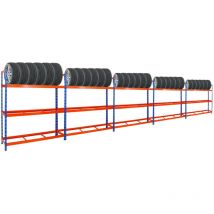 Proregal-regale Günstig Kaufen - Mega Deal 5x Étagère à pneus tiger xl HxLxP 200x180x45cm Charge max. 300kg Jusqu'à 105 pneus Bleu/Orange Porte-Pneu,