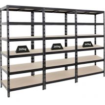Proregal-regale Günstig Kaufen - Mega Deal 3x Étagère charge lourde giant tiger HxLxP 200x90x60cm 265kg par niveau Noir 6 Niveaux Étagère robuste de