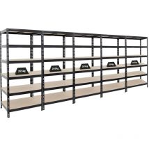Mega Deal 5x Étagère charge lourde GIANT TIGER HxLxP 200x90x60cm 265kg par niveau Noir 6 Niveaux Étagère robuste de garage, atelier, cave, sous-sol,