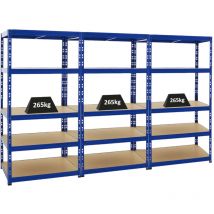 Proregal-regale Günstig Kaufen - Mega Deal 3x Étagère charge lourde tiger HxLxP 180x90x60cm 265kg par niveau Bleu Étagère robuste de garage, atelier,