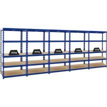Proregal-regale Günstig Kaufen - Mega Deal 5x Étagère charge lourde tiger HxLxP 180x90x60cm 265kg par niveau Bleu Étagère robuste de garage, atelier,