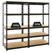 Proregal-regale Günstig Kaufen - Mega Deal 2x Étagère charge lourde tiger HxLxP 180x90x60cm 265kg par niveau Noir Étagère robuste de garage, atelier,