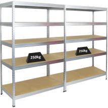Mega Deal 2x Étagère charge lourde RIVET HxLxP 180x120x60cm 250kg par niveau Galvanisé Lot d'étagères robustes de Garage, Atelier, Cave, sous-sol,