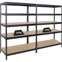 Proregal-preiswerte Qualität - Mega Deal 2x Étagère charge lourde rivet HxLxP 180x120x60cm 250kg par niveau Noir Lot d'étagères robustes de Garage,
