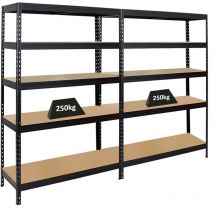 Proregal-preiswerte Qualität - Mega Deal 2x Étagère charge lourde rivet HxLxP 180x120x45cm 250kg par niveau Noir Lot d'étagères robustes de Garage,