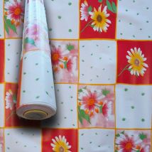 Mega stock Rotolo da 20 metri (H140cm) di Tovaglia pvc telata cerata Per Casa, Sagre, Pizzerie quadri e fiori rossi