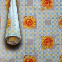 Mega stock Rotolo da 20 metri (H140cm) di Tovaglia pvc telata cerata Per Casa, Sagre, Pizzerie quadri e girasoli arancio