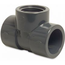Mega T-Stück 90° pvc-u 16 mm x 3/8 Zoll x 16 mm Klebemuffe x Innengewinde x Klebemuffe 10 bar, grau