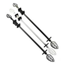 Happy - barra cortina metal 70-120 cm negro , Barra de cortina de metal extensible en color negro Conteras con forma de hoja Incluye anillas y